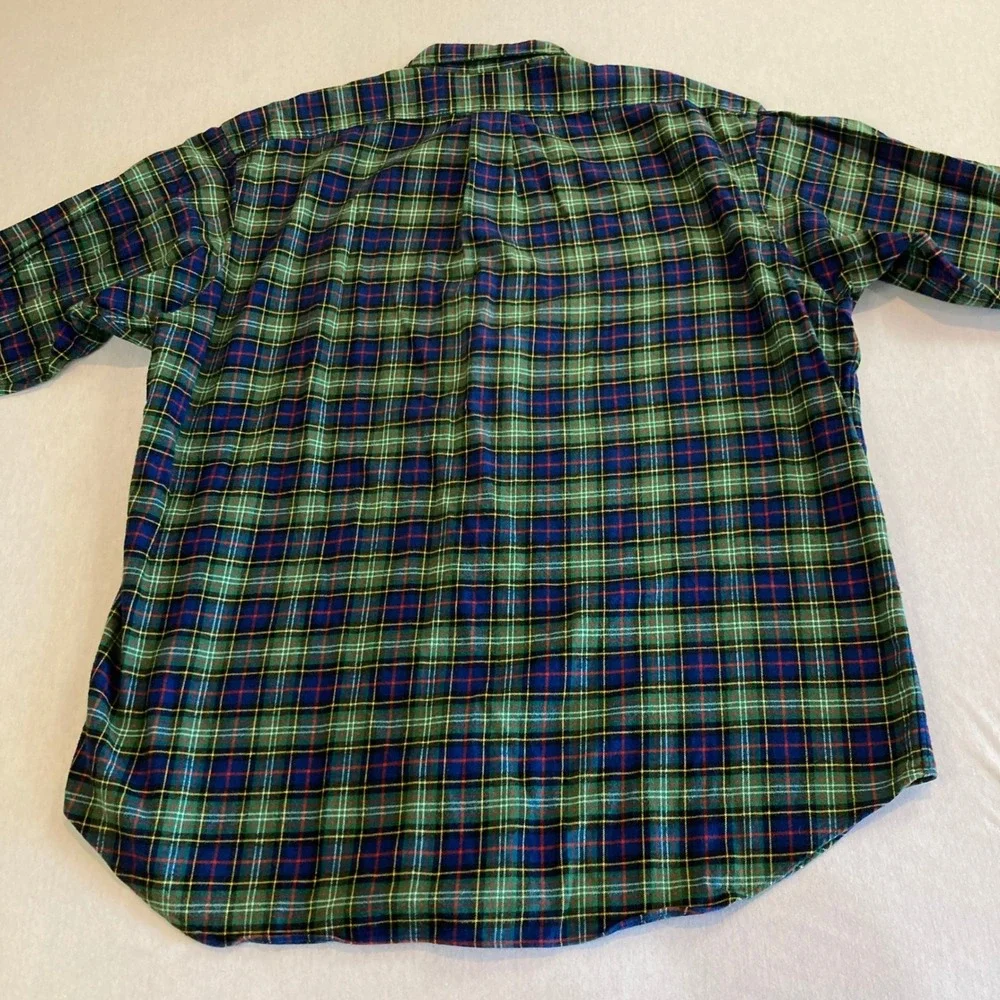 VTG Polo Ralph Lauren Blake Shirt Mens XL Green Blue Tartan Plaid Flannel Cotton
